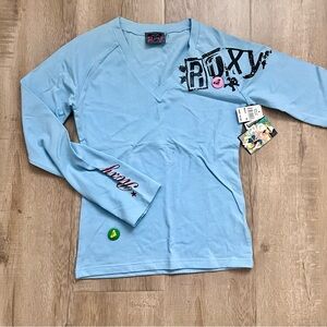 Vintage NWT Y2K Roxy Blue Long‎ Sleeve Shirt With 2 Pins Size M